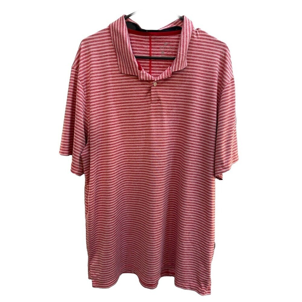 Nike Golf Tiger Woods Vapor Mens Polo Sz XL Red White Striped Short Sleeve Logo
